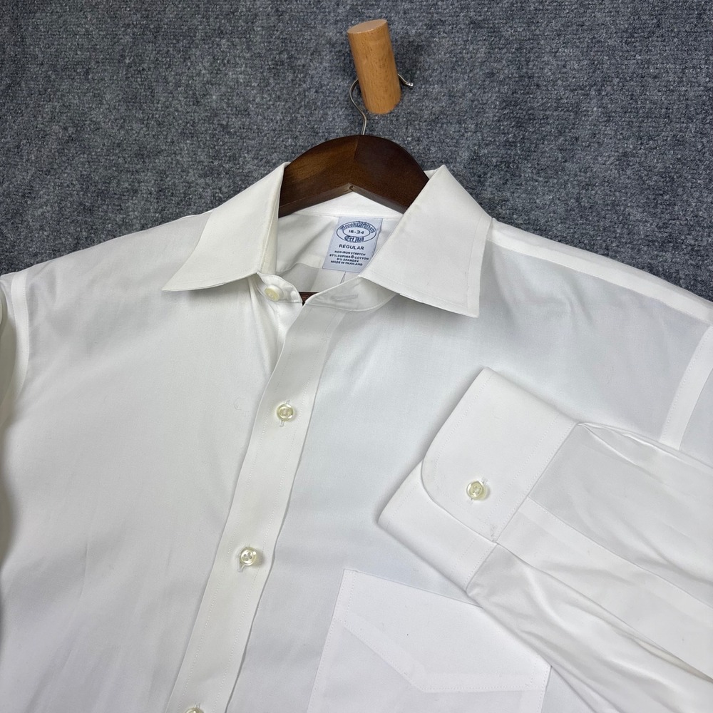 Brooks Brothers Dress Shirt Mens 16-34 White Regular Non-Iron Supima 0633